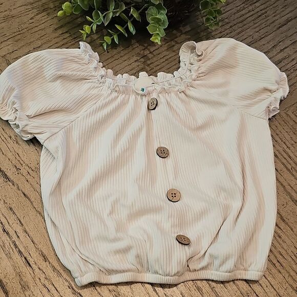 Cream Ribbed Crop Top Size 8 - Picture 1 of 8